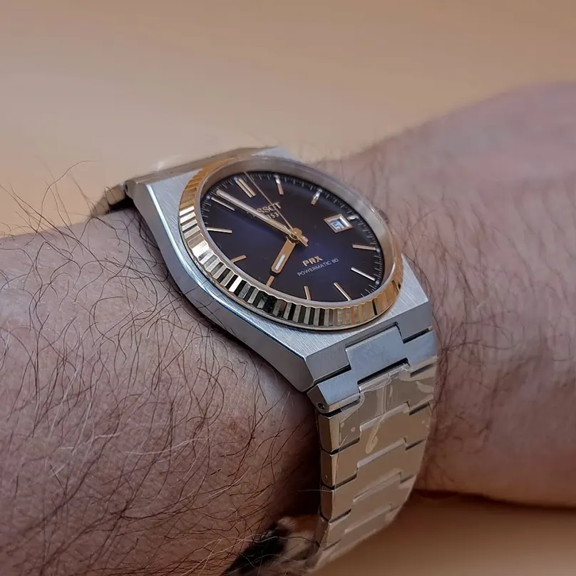 Tissot PRX Swiss Powermatic 80 18K Gold Bezel Men's Watch- T931.407.41.041.00